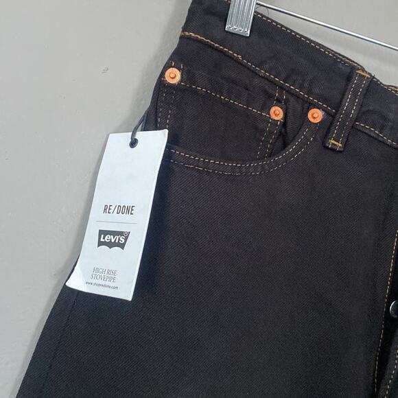 RE/DONE x LEVI’s Slim Leg High Rise Stove Pipe Jean Black Denim NWT Grunge 24 0 - Picture 9 of 14